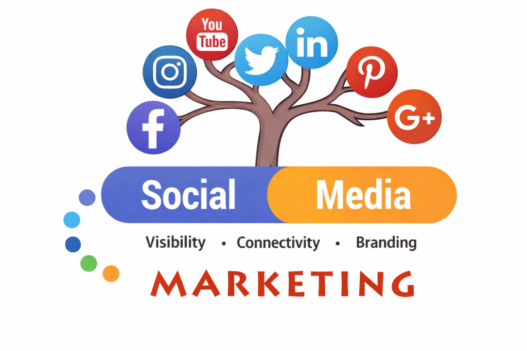 Social Media Marketing Social media marketing strategy using Instagram, Facebook, LinkedIn, YouTube, and Twitter to build brand visibility and engagement – VisualLok